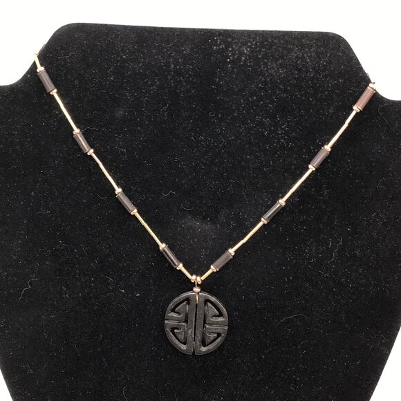 15 1/2" Black and Gold Wooden Necklace - Picture 1 of 4
